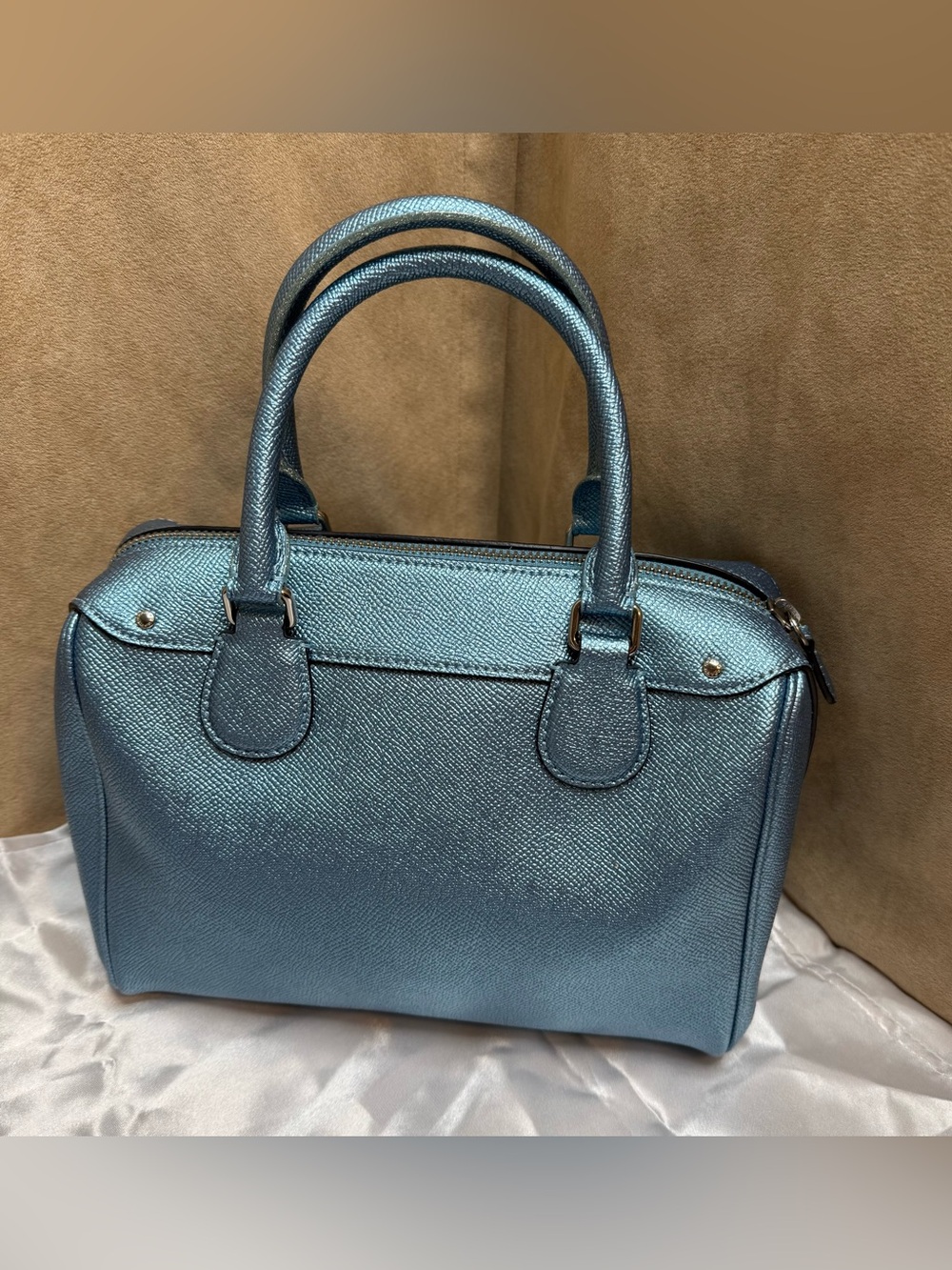 Coach Metallic Blue Mini Bennett Satchel Crossbody Bag Leather - Picture 3 of 15